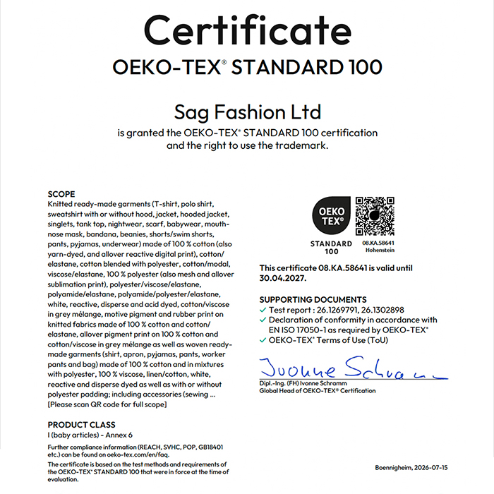 SAG Fashion OEKO-TEX® STANDARD 100